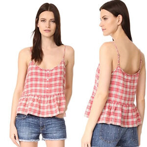CURRENT/ELLIOTT Workwear Plaid Linen Peplum‎ Top